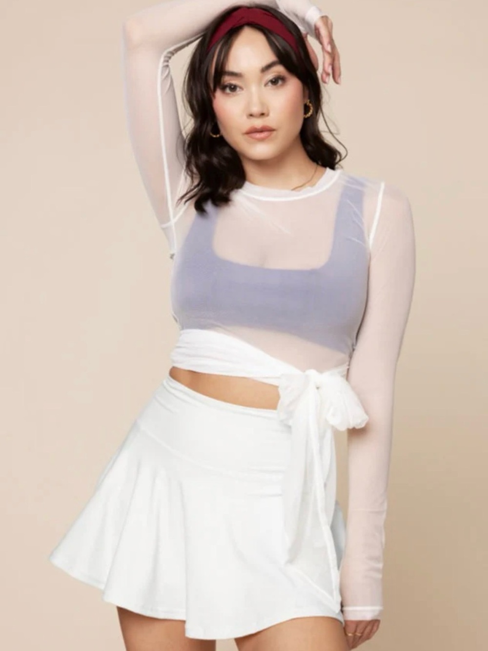 NWOT POPFLEX Active Bow Back Mesh Reversible Long Sleeve Top